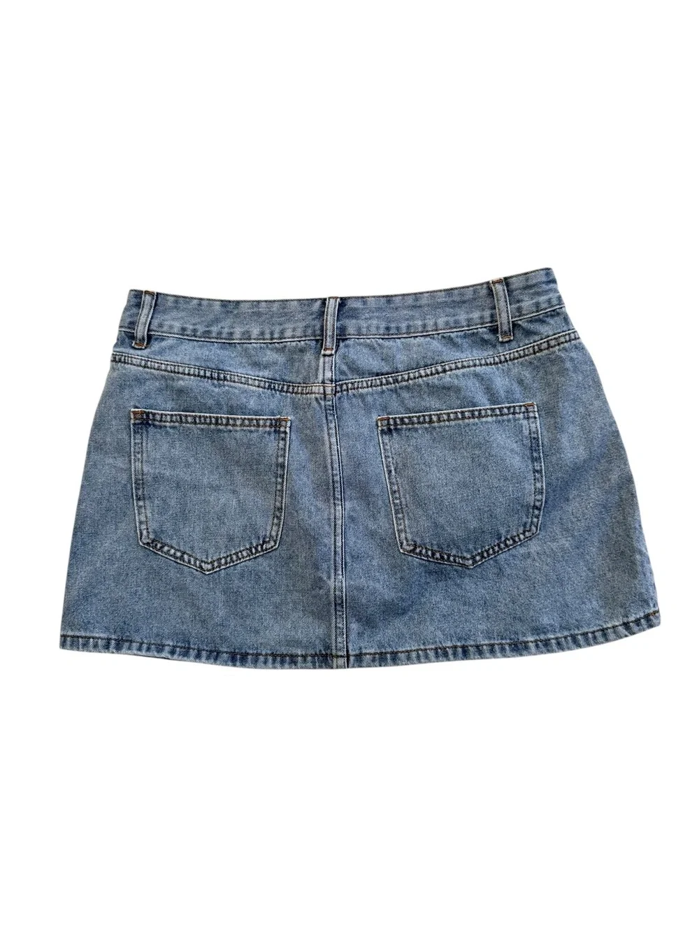 White Fox Light Wash Denim Mini Skirt 5 Pocket Zip Fly Size Large